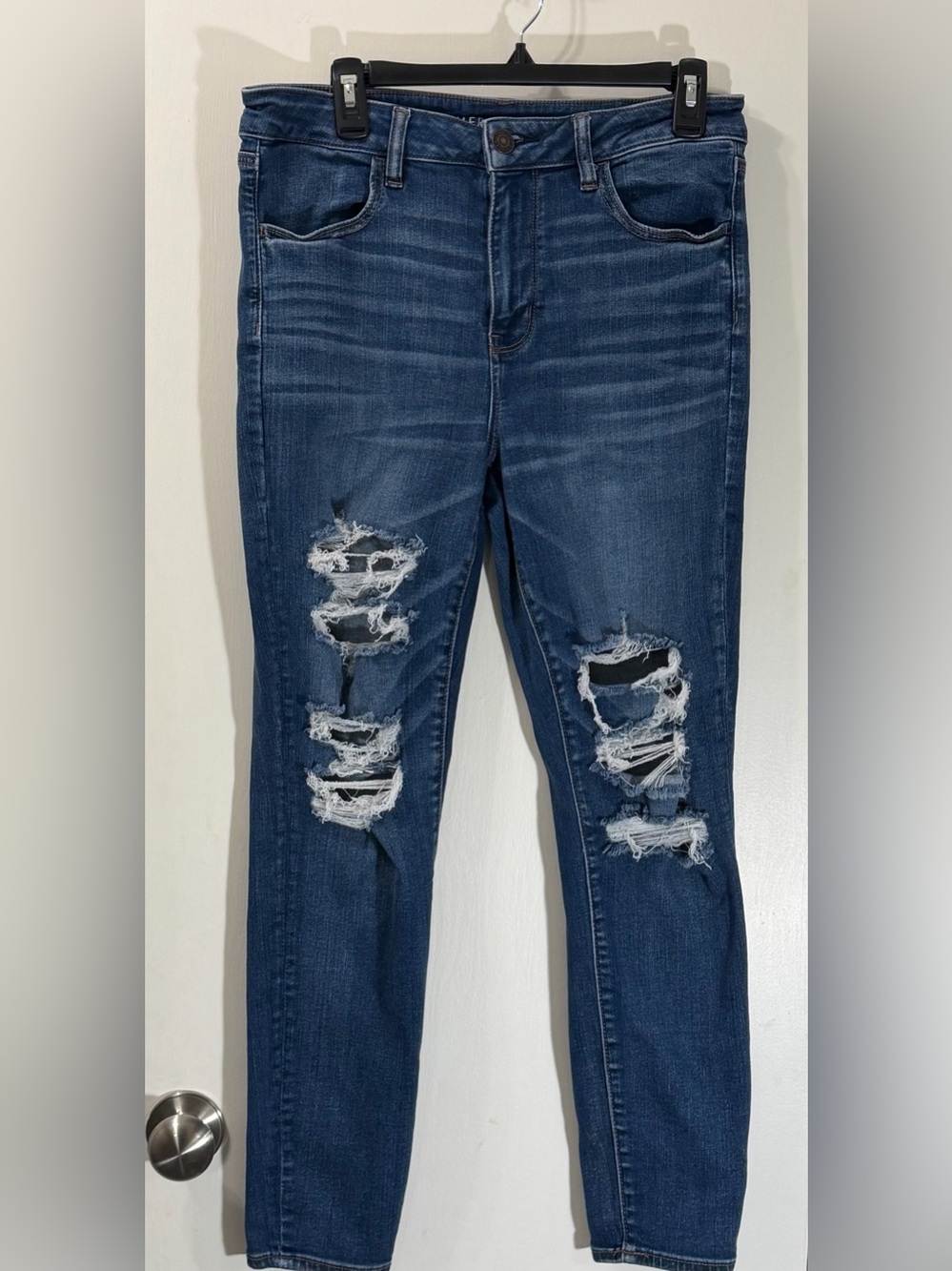 American Eagle Outfitters Dark Blue Distressed Skinny Jeans